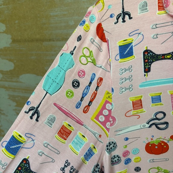 Nick & Nora Sewing Print Pajamas Pink Stretch Lounge Womens S - Picture 6 of 9